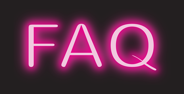 růžový neonový nápis FAQ